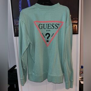 GUESS Mint Green Crewneck Sweater with Triangle Logo